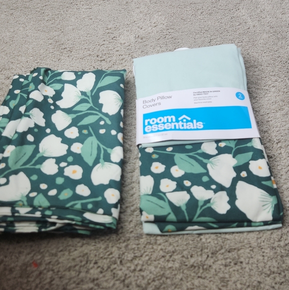 3pk Body Pillow Covers Dark Green Floral/Mint Green - Room Essentials - Picture 1 of 12
